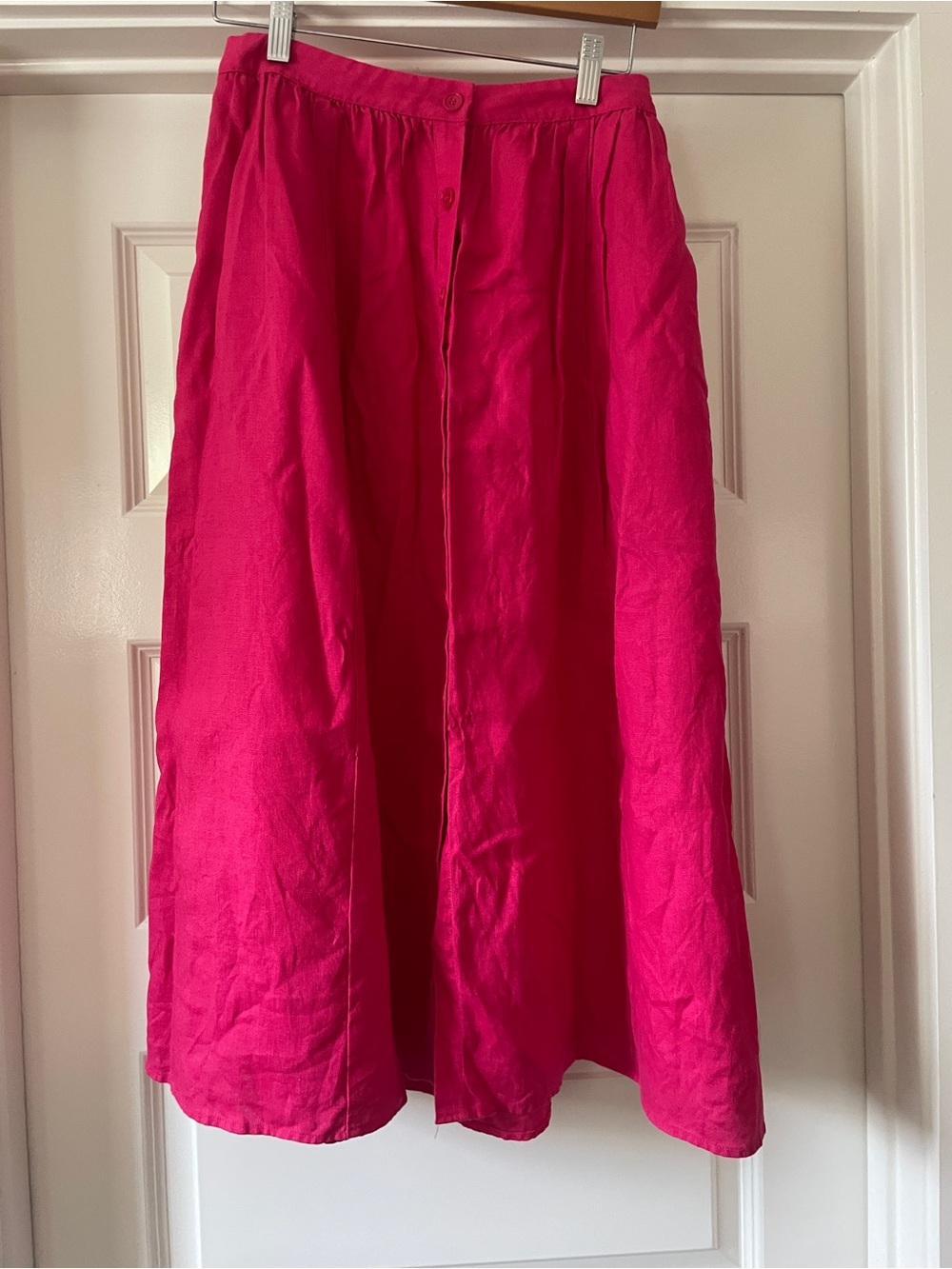 (Reformation) Hot Pink Button-Front Midi Skirt Set - Picture 6 of 9